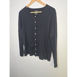 L.L. Bean Women’s Supima Cotton Button Front Black Cardigan Top Size XLarge